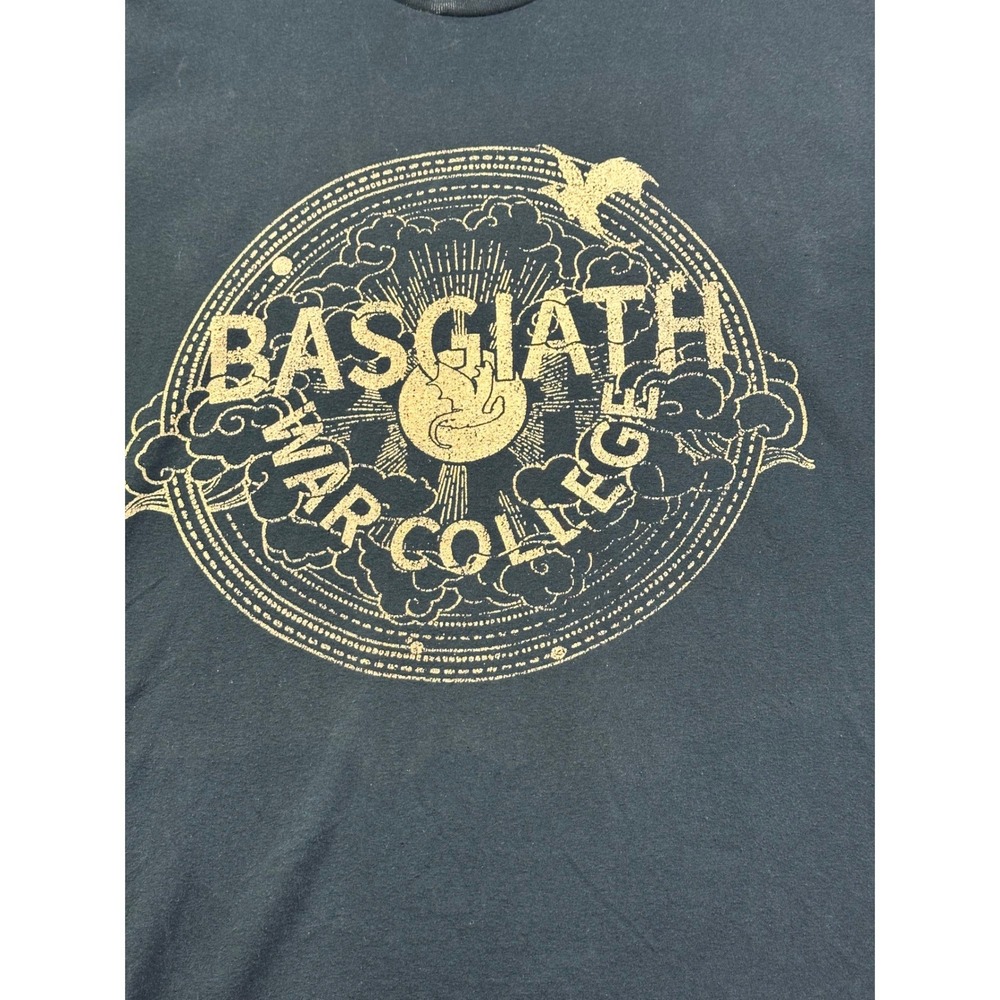 Basgiath War College Fourth Wing Graphic T-Shirt Black Gold Dragon Men's L